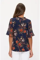 Floral Mix Vneck Ruffle Detail Top