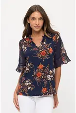 Floral Mix Vneck Ruffle Detail Top
