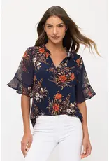Floral Mix Vneck Ruffle Detail Top