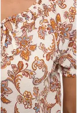 Vienna Floral Smocking Tie Detail Peasant Top
