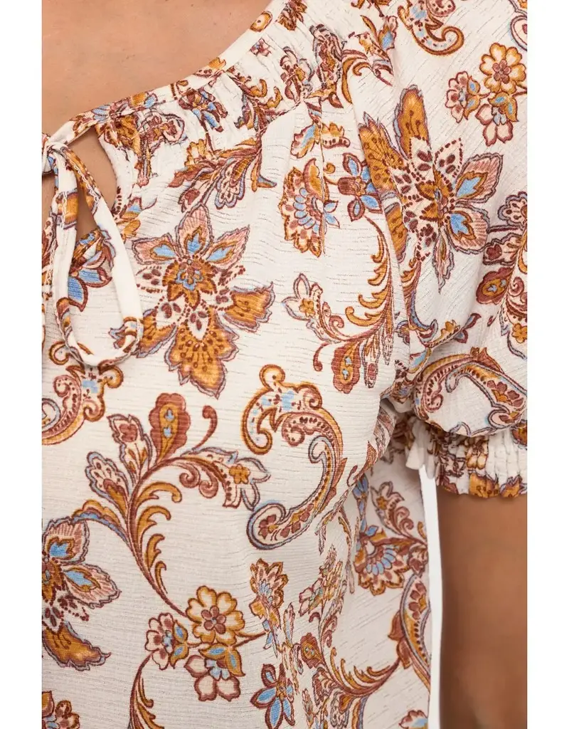 Vienna Floral Smocking Tie Detail Peasant Top