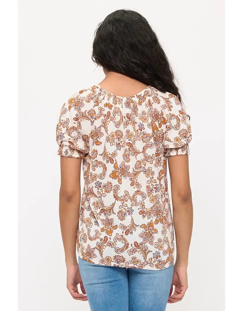 Vienna Floral Smocking Tie Detail Peasant Top