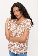 Vienna Floral Smocking Tie Detail Peasant Top