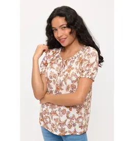 Vienna Floral Smocking Tie Detail Peasant Top