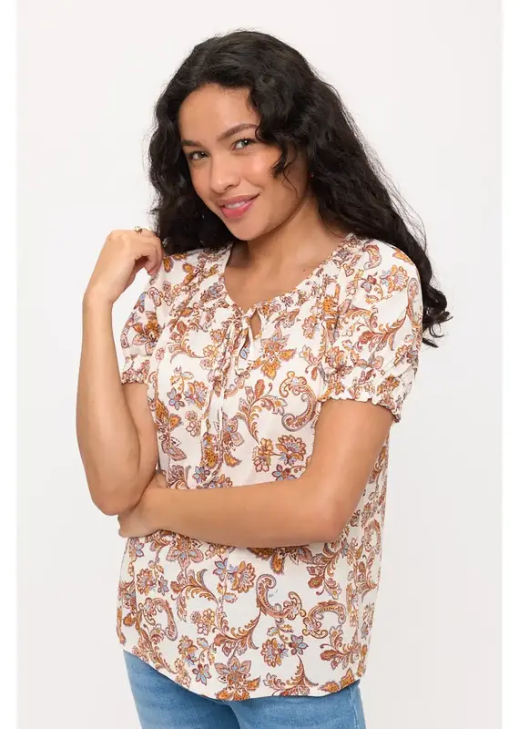 Vienna Floral Smocking Tie Detail Peasant Top