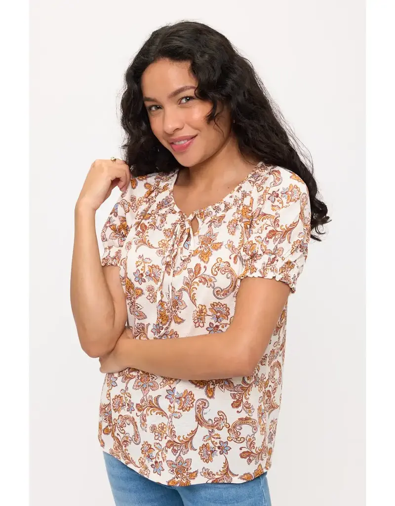 Vienna Floral Smocking Tie Detail Peasant Top