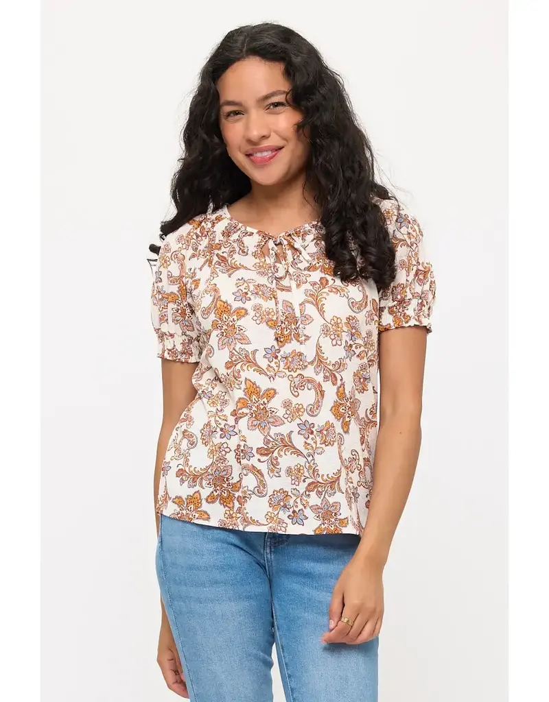 Vienna Floral Smocking Tie Detail Peasant Top