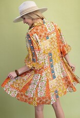 Autumn Mix Dress w/Flared Skirt and 3/4 Length Sleeves