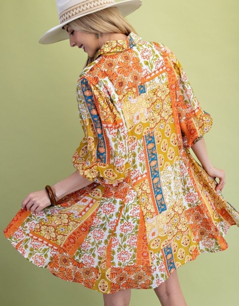 Autumn Mix Dress w/Flared Skirt and 3/4 Length Sleeves