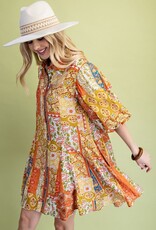 Autumn Mix Dress w/Flared Skirt and 3/4 Length Sleeves