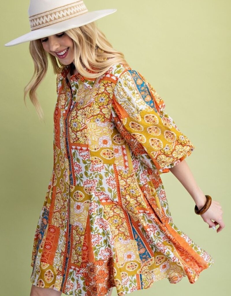 Autumn Mix Dress w/Flared Skirt and 3/4 Length Sleeves