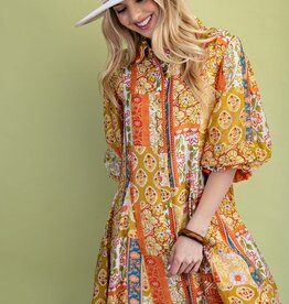 Autumn Mix Dress w/Flared Skirt and 3/4 Length Sleeves