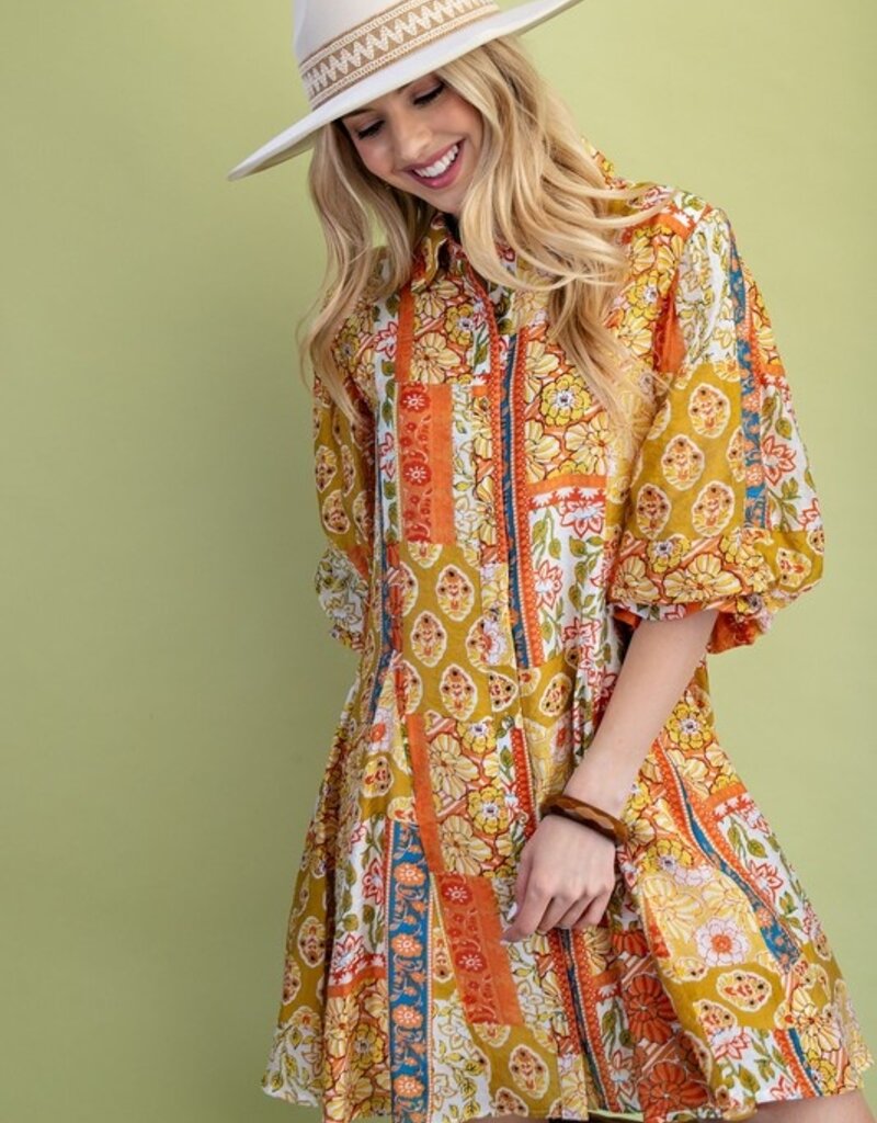 Autumn Mix Dress w/Flared Skirt and 3/4 Length Sleeves