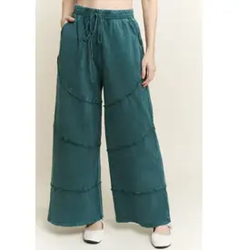 Mineral Washed Diagonal Hem Wide Leg Pant