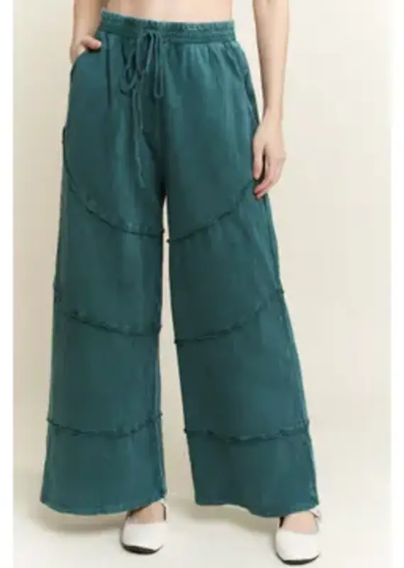 Mineral Washed Diagonal Hem Wide Leg Pant