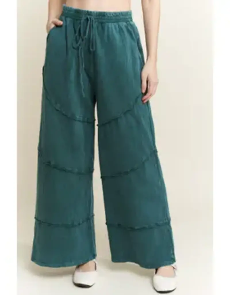 Mineral Washed Diagonal Hem Wide Leg Pant