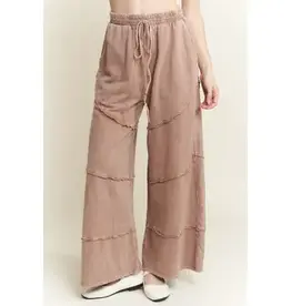 Mineral Washed Diagonal Hem Wide Leg Pant