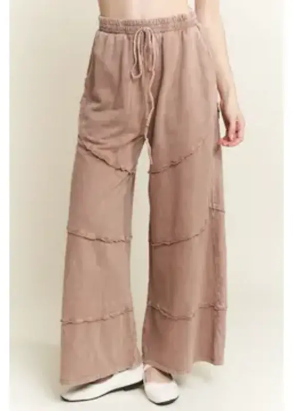 Mineral Washed Diagonal Hem Wide Leg Pant