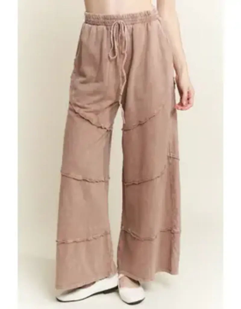 Mineral Washed Diagonal Hem Wide Leg Pant