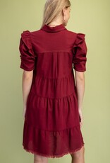 Shirt Dress W/Ruffle Sleeve and Frayed Hem Details