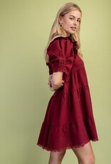 Shirt Dress W/Ruffle Sleeve and Frayed Hem Details