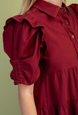 Shirt Dress W/Ruffle Sleeve and Frayed Hem Details