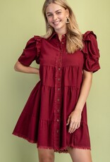 Shirt Dress W/Ruffle Sleeve and Frayed Hem Details