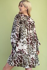 Leopard Print  Dress w/Pintuck Details & Decorative Trim