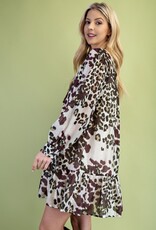 Leopard Print  Dress w/Pintuck Details & Decorative Trim
