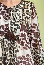 Leopard Print  Dress w/Pintuck Details & Decorative Trim