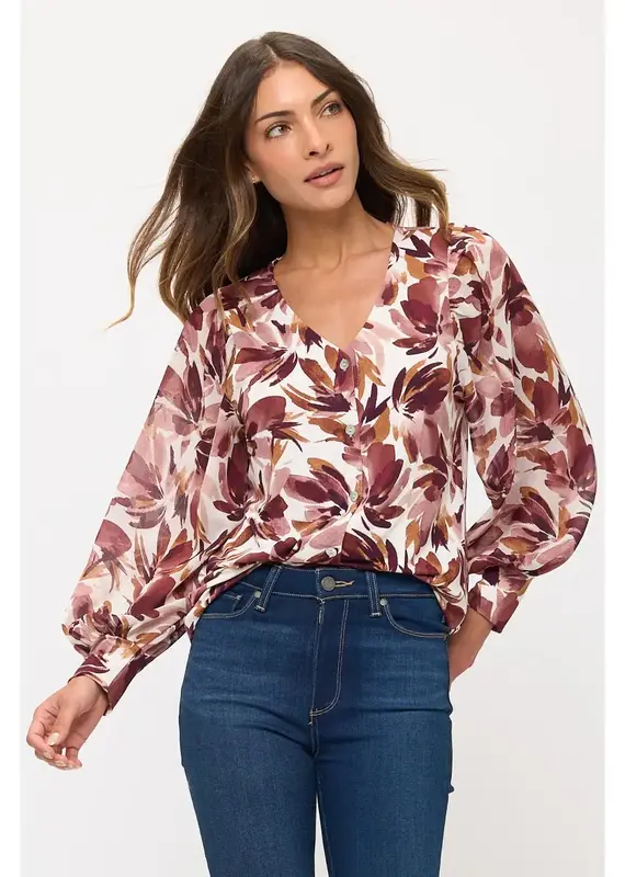 Fall In Bloom V-Neck Blouse