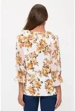 Febe Floral Top W/Cascade Front