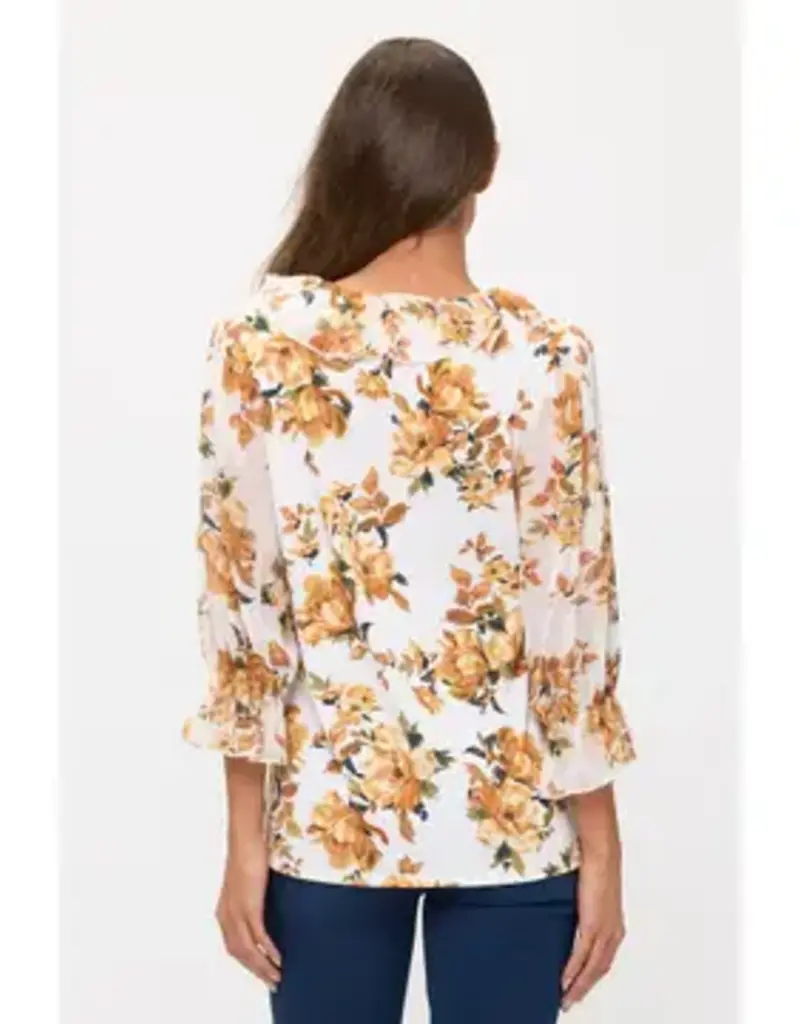 Febe Floral Top W/Cascade Front