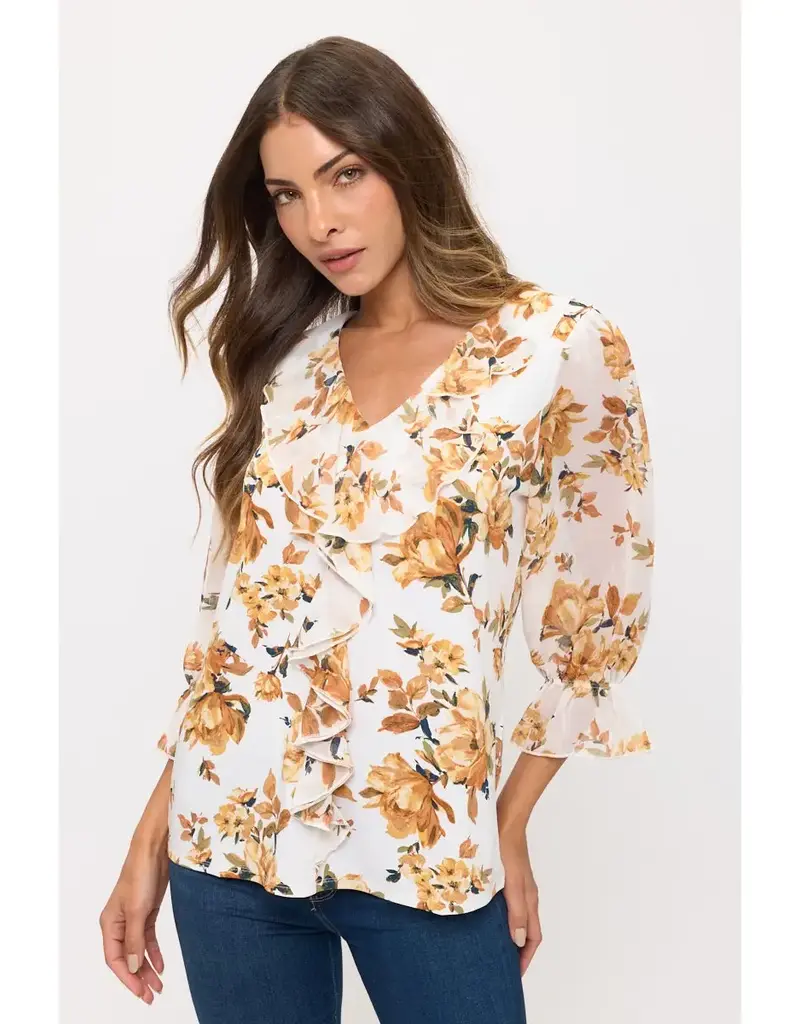 Febe Floral Top W/Cascade Front
