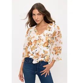 Febe Floral Top W/Cascade Front