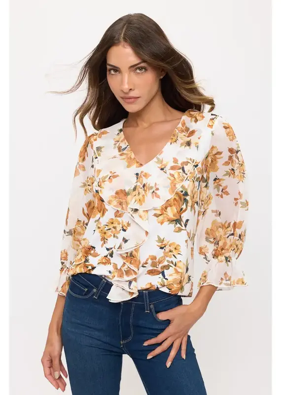 Febe Floral Top W/Cascade Front