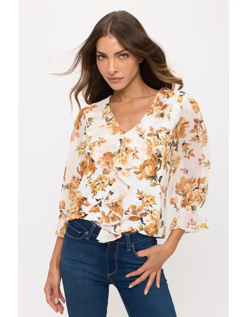 Febe Floral Top W/Cascade Front