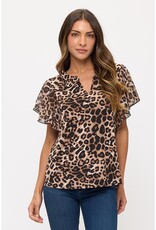 Leopard PrintTop W/ Flutter & V-Neck Detail