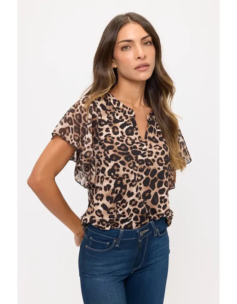 Leopard PrintTop W/ Flutter & V-Neck Detail