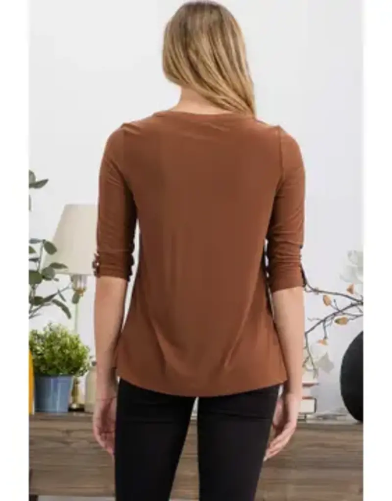 Izzy Top W/Pleated Front & Roll Tab Sleeve
