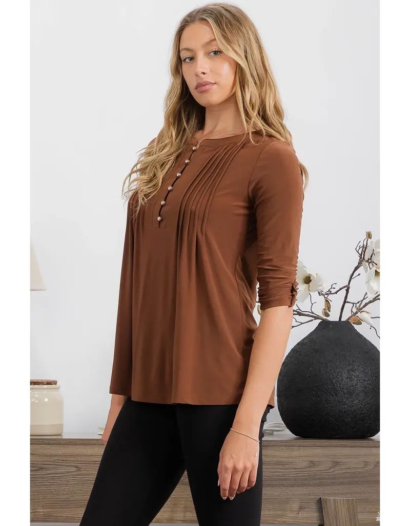 Izzy Top W/Pleated Front & Roll Tab Sleeve