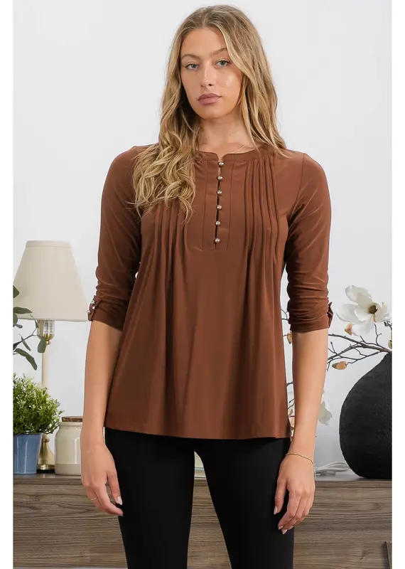 Izzy Top W/Pleated Front & Roll Tab Sleeve