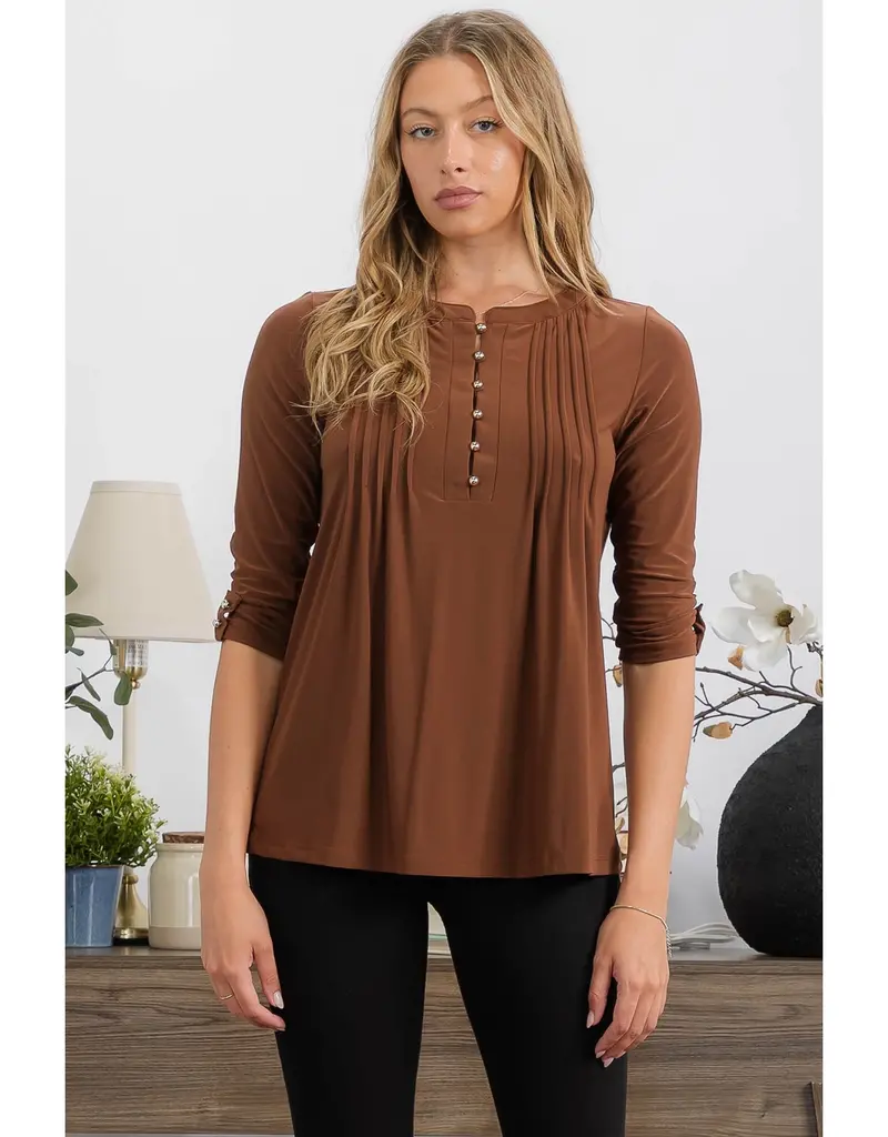 Izzy Top W/Pleated Front & Roll Tab Sleeve
