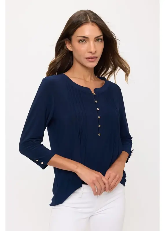 Izzy Top W/Pleated Front & Roll Tab Sleeve