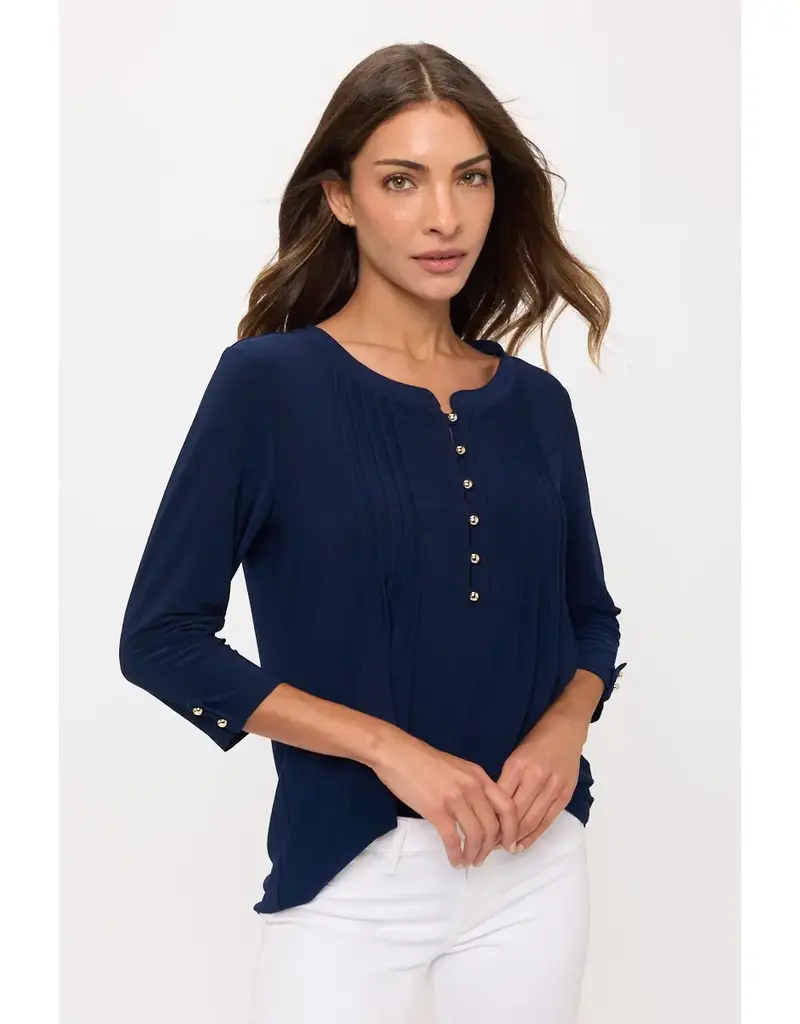 Izzy Top W/Pleated Front & Roll Tab Sleeve