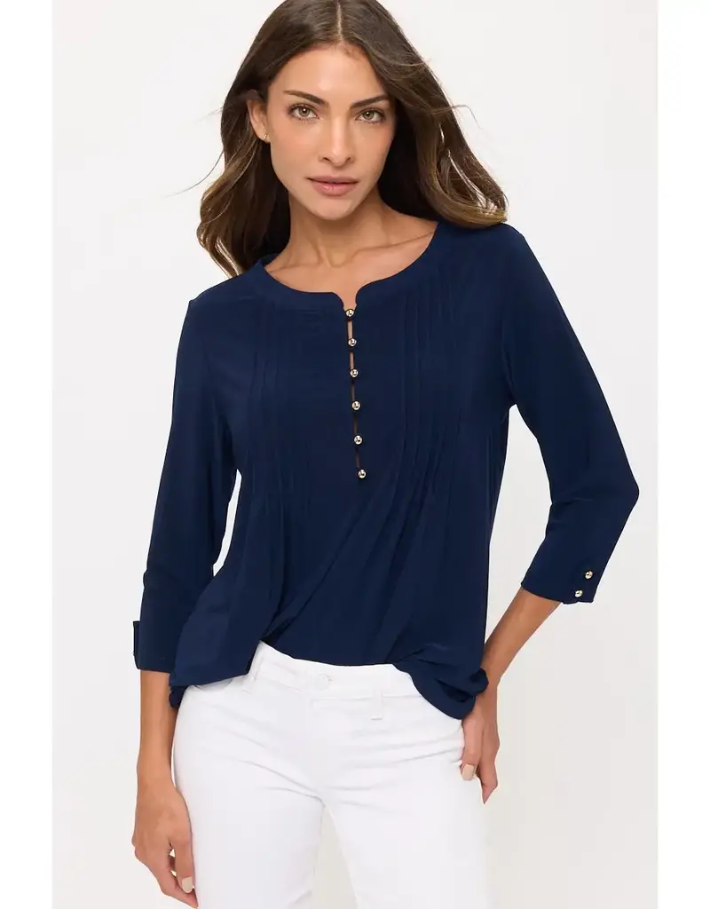 Izzy Top W/Pleated Front & Roll Tab Sleeve