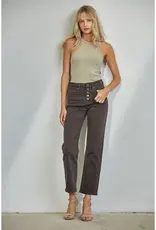 Button Fly High Rise Straight Leg Jean