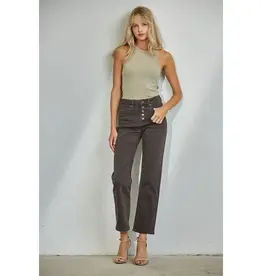 Button Fly High Rise Straight Leg Jean