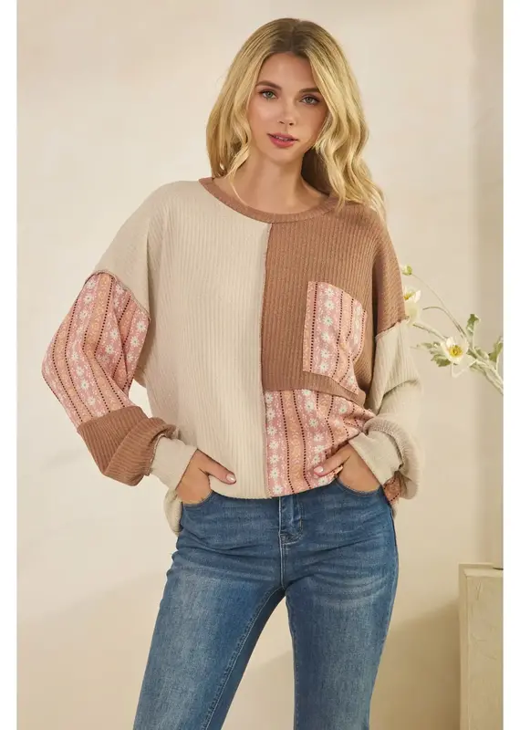 All Day Floral Patchwork Pullover Top