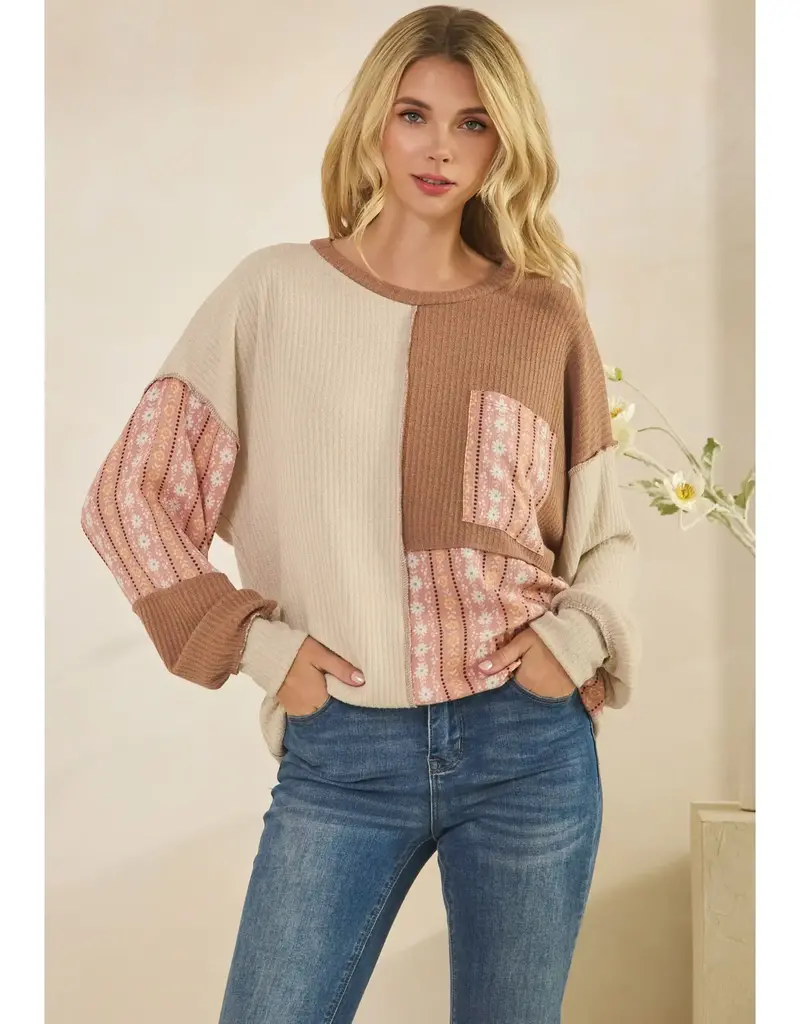 All Day Floral Patchwork Pullover Top